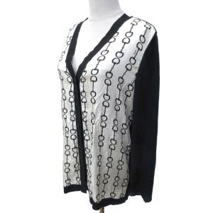 CELINE 90S ニットカーディガン パイピング ビット柄 シルク ヴィンテージ 44 13号