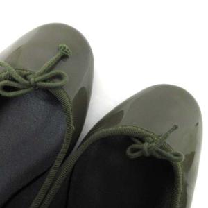 Repetto バレエシューズ ローヒール フラット エナメルレザー リボン 37.5 23.7cm カーキ