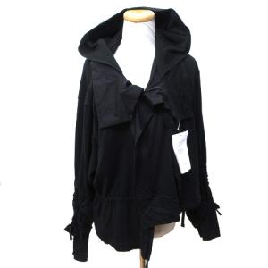Yohji Yamamoto +NOIR パーカー デザイン ジャケット ドレープ ワイド レイヤー 袖シャーリング ショート丈 2 M 黒 ブラック