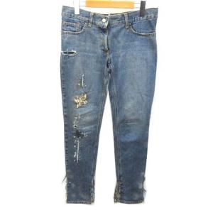 デニムパンツ ローライズ リペア加工 40 M インディゴ 