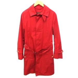 ステンカラーコート ロング ゴム引き バルマカーン 比翼ボタン コットン 38 M 赤 レッド