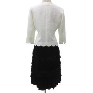 Leilian セレモニースーツ セットアップ 総レーススカート 膝丈 ノーカラージャケット 9 白 ホワイト 黒 ブラック
