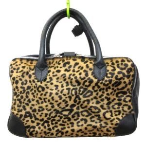 ミニ ボストンバッグ ハラコ レオパード柄 レザー A4 黒 ブラック