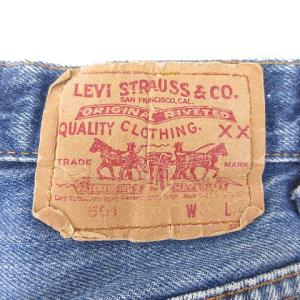 Levi's 90S 501 デニム パンツ ジーンズ レギュラーストレート ボタンフライ ペイント USED加工 32 青 ブルー