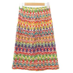 MISSONI タイトスカート 膝丈 ウエストゴム マルチカラー 42 赤 レッド 黄色 イエロー 白 ホワイト