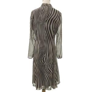 LANVIN COLLECTION ワンピース 長袖 膝丈 ハイネック フレア 総柄 ストライプ 40 ベージュ 黒 ブラック