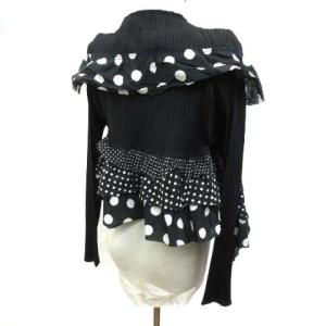 PLEATS PLEASE ISSEY MIYAKE シャツ 切替 ティアード リボン ドット柄 ブラック