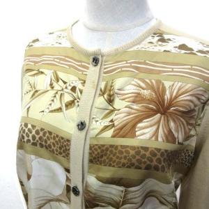 Salvatore Ferragamo シルク切替ニットカーディガン ベージュ