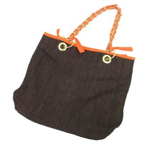 LANVIN en Bleu トートバッグ チェーン かごバッグ チャーム付 ロゴプリント 茶 ブラウン オレンジ