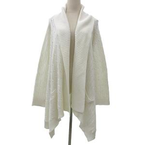 SPORT ニット カーディガン 長袖 コットン ケーブル 前開き ショールカラー M 白 ホワイト R051828