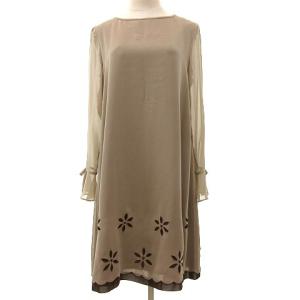 フラワー刺繍ミニシフォンワンピース ベージュ