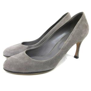 パンプス スエード レザー プレーントゥ ピンヒール 37 24cm グレー