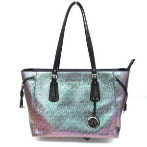 トートバッグ VOYAGER ボイジャー ホログラム レザー 2層式 ピンク緑 グリーン