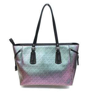MICHAEL KORS トートバッグ VOYAGER ボイジャー ホログラム レザー 2層式 ピンク緑 グリーン