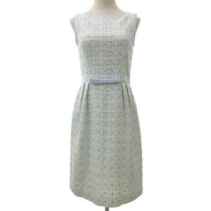 膝丈ノースリーブレースワンピース ライトブルー