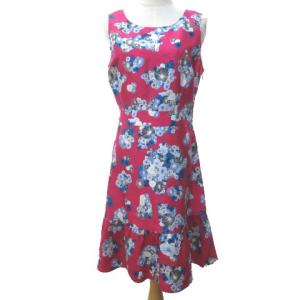 花柄 ワンピース 膝丈 ノースリーブ ウール シルク ドレス 4 M ピンク