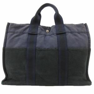 HERMES フランス製 フールトゥ トートバッグ ハンドバッグ ネイビー ブラック RRR E072304