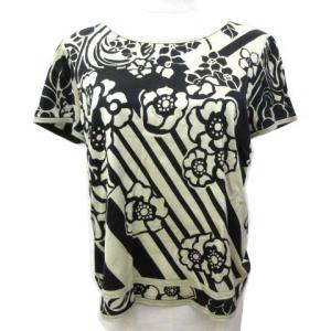 FASHION カットソー 半袖 花柄 クルーネック コットン XL ブラック ベージュ