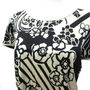 LEONARD FASHION カットソー 半袖 花柄 クルーネック コットン XL ブラック ベージュ
