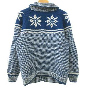 INVERALLAN × SHIPS ニットカーディガン ノルディック柄 ウール F 青 ブルー イギリス製
