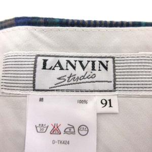LANVIN studio 90s チェック パンツ スラックス シアサッカー ツータック コットン 91 緑 グリーン