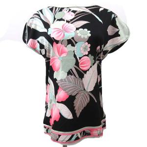 FASHION カットソー フレンチスリーブ 花柄 M 黒