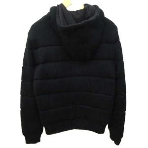 EMPORIO ARMANI 中綿 ジャケット ケーブルニット フード ジップ  ウール混 50 L 黒 ブラック