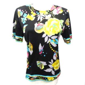 FASHION カットソー 花柄 M 黒