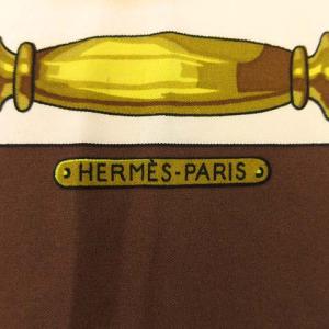 HERMES カレ90 大統領の馬具 スカーフ シルク100% ブラウン 
