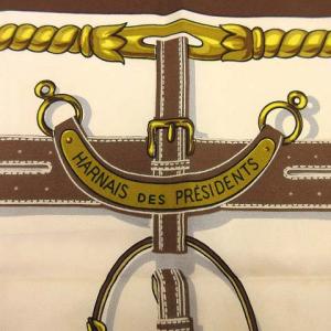 HERMES カレ90 大統領の馬具 スカーフ シルク100% ブラウン 