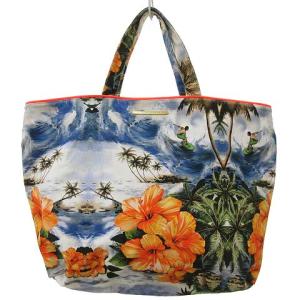 トートバッグ ハイビスカスプリント キャンバス オレンジ 