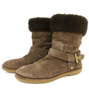 ショートブーツ スエード ボア モノグラム 24cm ブラウン