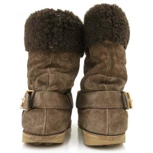 LOUIS VUITTON ショートブーツ スエード ボア モノグラム 24cm ブラウン