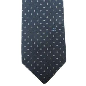 CHANEL C092811 ネクタイ ドット柄 シルク ネイビー