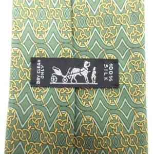 HERMES ネクタイ チェーン総柄 シルク グリーン
