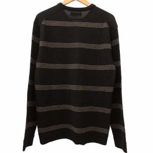 RUDE GALLERY 14AW ニット セーター 長袖 ボーダー ワンポイント刺繍 ウール Vネック 4 ベージュ 黒 ブラック R101621