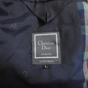 Christian Dior MONSIEUR テーラードジャケット L チェック 2B 背抜き コットン 胸ポケット ブルー系