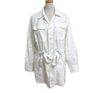 シャツ ジャケット 長袖 リネン XS ウエストマーク 胸ポケット ホワイト
