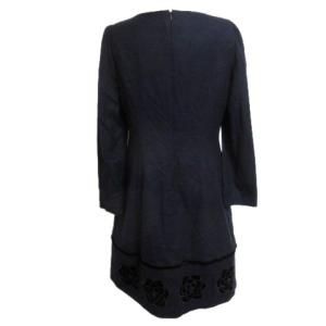 M'S GRACY ウールカシミヤ混ひざ丈リボンワンピース  40 ネイビー