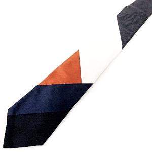 ネクタイ リネン混 パッチワーク レギュラータイ 箱付 黒 マルチカラー NGA35