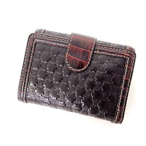 CELINE Wホック 2つ折り財布 レザー マカダム柄 ヴィンテージ 2トーン ブラウン