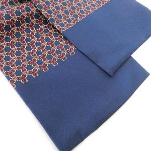 HERMES 美品 アスコットタイ ネクタイ 総柄 シルク フランス製 フォーマル 紺 ネイビー