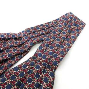 HERMES 美品 アスコットタイ ネクタイ 総柄 シルク フランス製 フォーマル 紺 ネイビー
