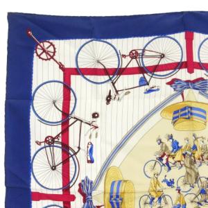 HERMES カレ90 LES BECANES スカーフ シルク ブルー