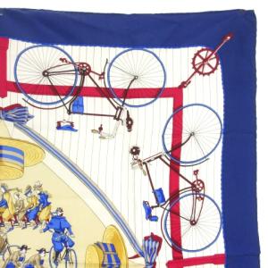 HERMES カレ90 LES BECANES スカーフ シルク ブルー