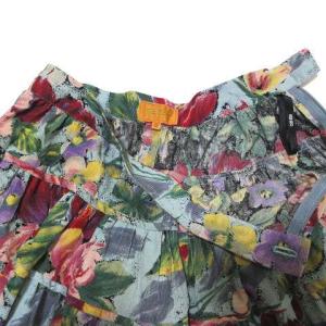 KENZO PARIS 90s ヴィンテージ スカート 花柄 ひざ丈 フレア 細コーデュロイ M 水色 マルチカラー NGA35 X