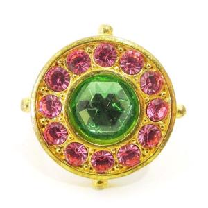 Christian Dior ヴィンテージ カラーストーン リング 指輪 サークル ラインストーン 約9号 ゴールドカラー NGA35