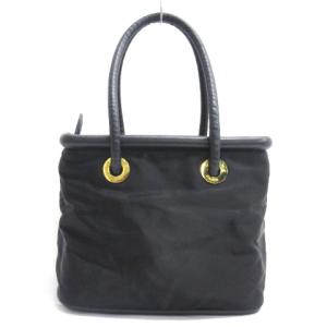 CELINE ハンドバッグ ゴールド金具 ナイロン レザー イタリア製 黒 ブラック NGA35