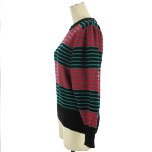 YVES SAINT LAURENT ヴィンテージ 3Dニット セーター 長袖 ボーダー ウール ブラック レッド グリーン M NGA35