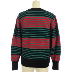 YVES SAINT LAURENT ヴィンテージ 3Dニット セーター 長袖 ボーダー ウール ブラック レッド グリーン M NGA35